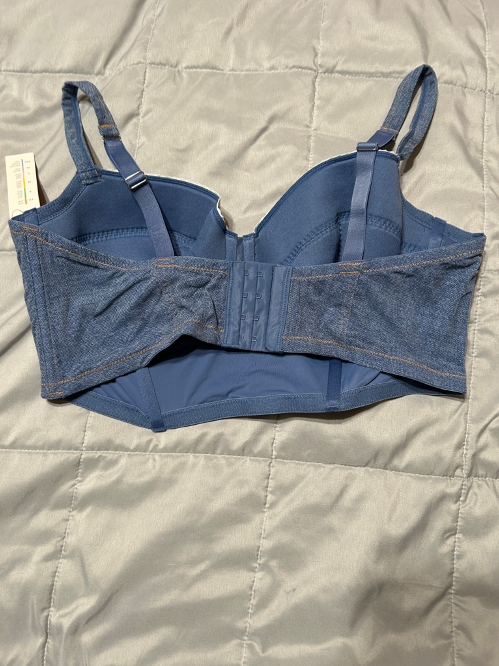 Colsie Denim Longline Bustier Bra with White Lace Trim - Blue - Picture 2 of 4